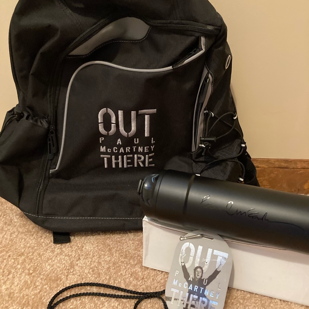 Paul McCartney out there tour backpack, travel mug and lanyard
